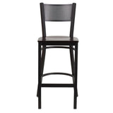 HERCULES Series Black Grid Back Metal Restaurant Barstool - Cherry Wood Seat [XU-DG-60116-GRD-BAR-CHYW-GG] Pie's Variety Store