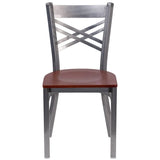 HERCULES Series Clear Coated ''X'' Back Metal Restaurant Chair - Cherry Wood Seat [XU-6FOB-CLR-CHYW-GG] Pie's Variety Store