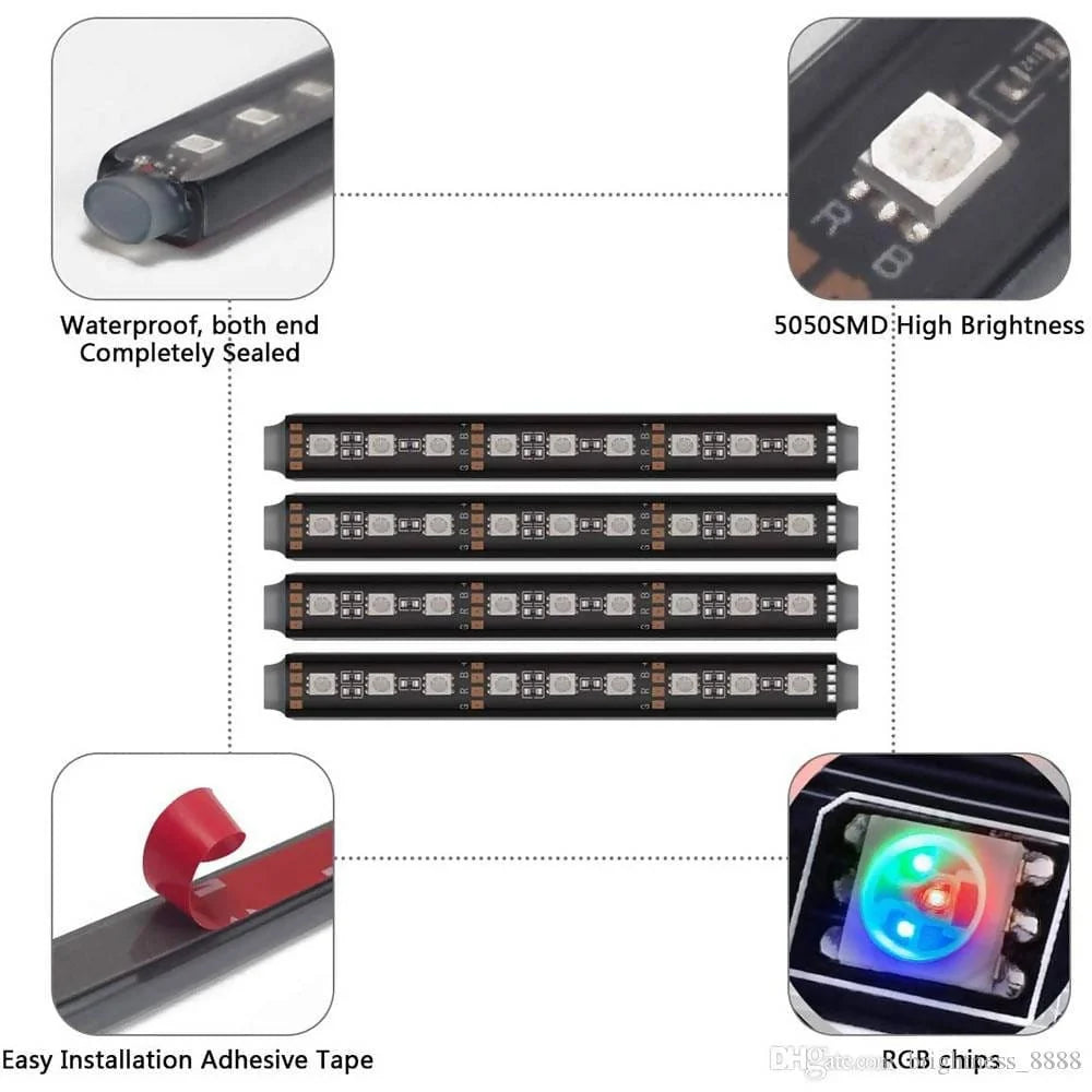  4 Pcs 48 LEDs 16 Multi-color Cars Under Dash Lighting