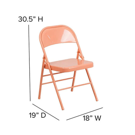 2 Pk. HERCULES COLORBURST Series Sedona Coral Triple Braced & Double Hinged Metal Folding Chair [2-HF3-CORAL-GG] Fl Furniture