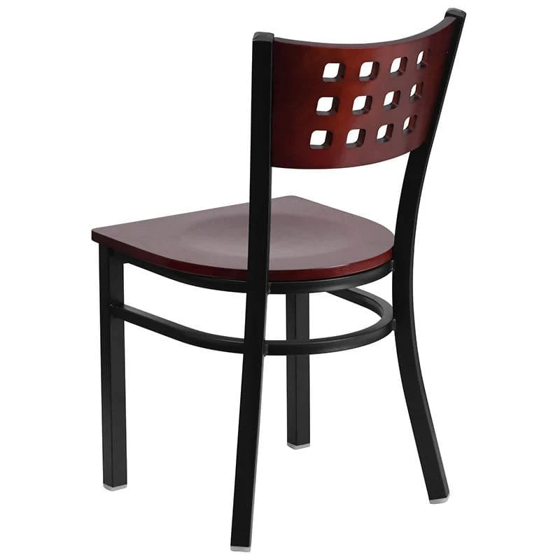 HERCULES Series Black Cutout Back Metal Restaurant Chair - Mahogany Wood Back & Seat [XU-DG-60117-MAH-MTL-GG] Pie's Variety Store