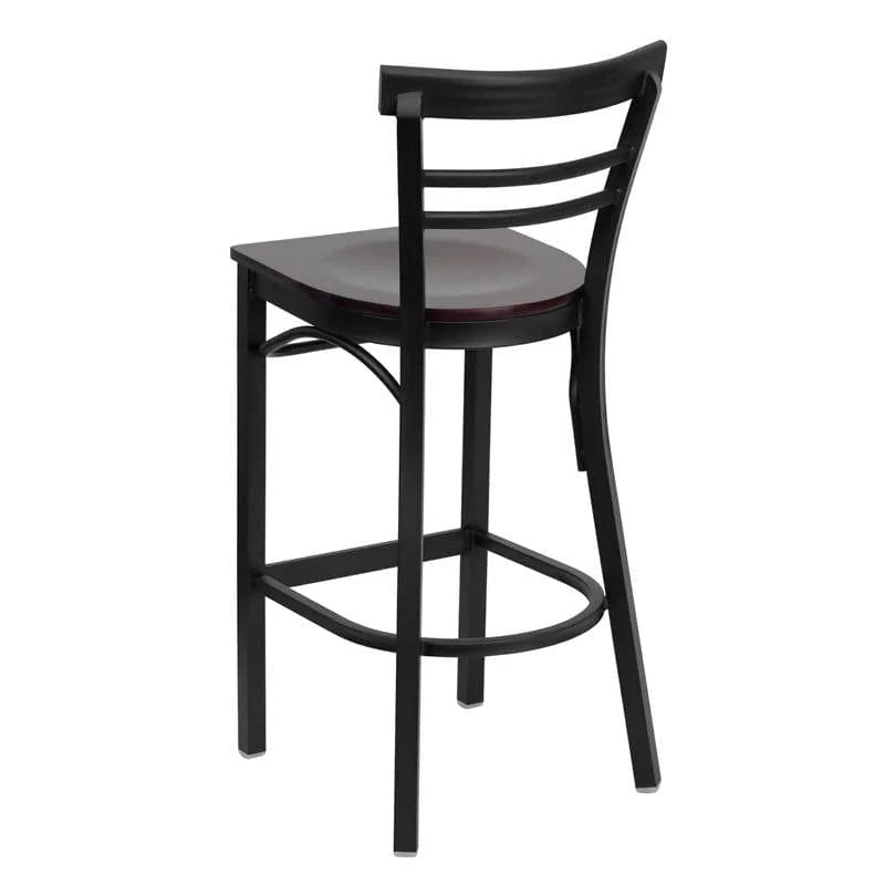 HERCULES Series Black Two-Slat Ladder Back Metal Restaurant Barstool - Cherry Wood Seat [XU-DG6R9BLAD-BAR-CHYW-GG] Pie's Variety Store