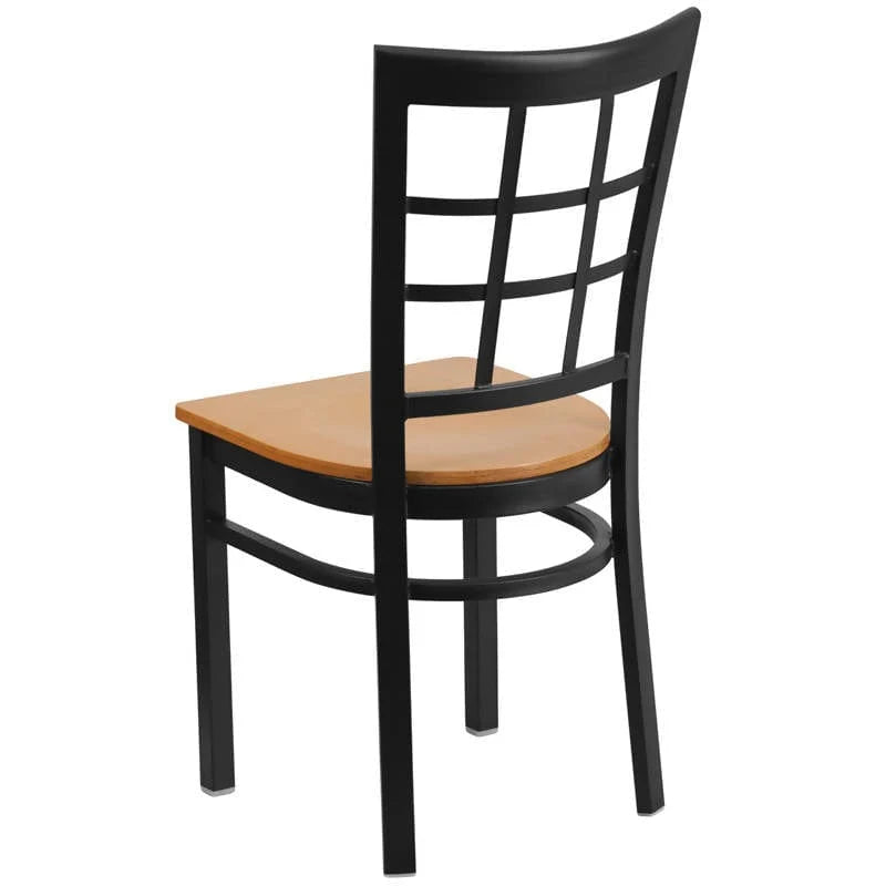 HERCULES Series Black Window Back Metal Restaurant Chair - Cherry Wood Seat [XU-DG6Q3BWIN-CHYW-GG] Pie's Variety Store