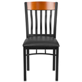 Eclipse Series Vertical Back Black Metal and Cherry Wood Restaurant Chair with Black Vinyl Seat [XU-DG-60618-CHY-BLKV-GG] Pie's Variety Store