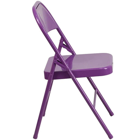 2 Pk. HERCULES COLORBURST Series Impulsive Purple Triple Braced & Double Hinged Metal Folding Chair [2-HF3-PUR-GG] Fl Furniture
