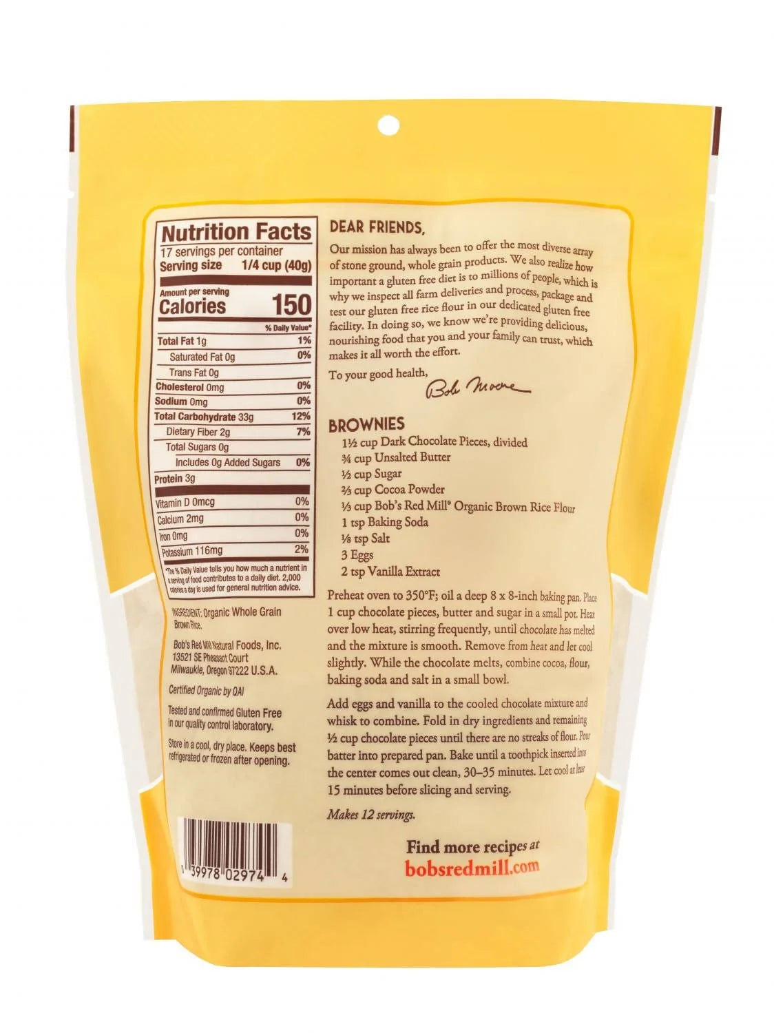 Bob Red Mill Organic Brown Rice Flour 1l - 03997802974 Pie's Variety Store
