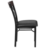 Eclipse Series Vertical Back Black Metal and Cherry Wood Restaurant Chair with Black Vinyl Seat [XU-DG-60618-CHY-BLKV-GG] Pie's Variety Store