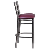 HERCULES Series Clear Coated ''X'' Back Metal Restaurant Barstool - Black Vinyl Seat [XU-6F8B-CLR-BAR-BLKV-GG] Pie's Variety Store