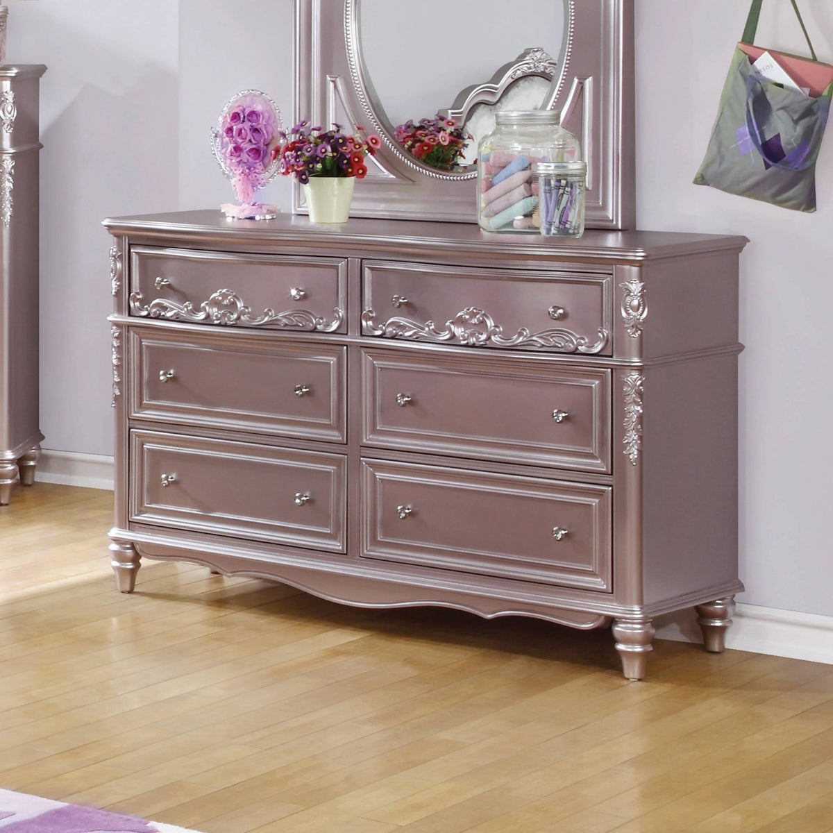 Caroline 6-Drawer Rectangular Dresser Metallic Lilac - 400893 Pie's Variety Store