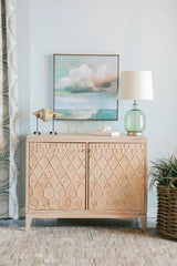 2-Door Geometric Accent Cabinet White Distressed - 953408 Pie's Variety Store