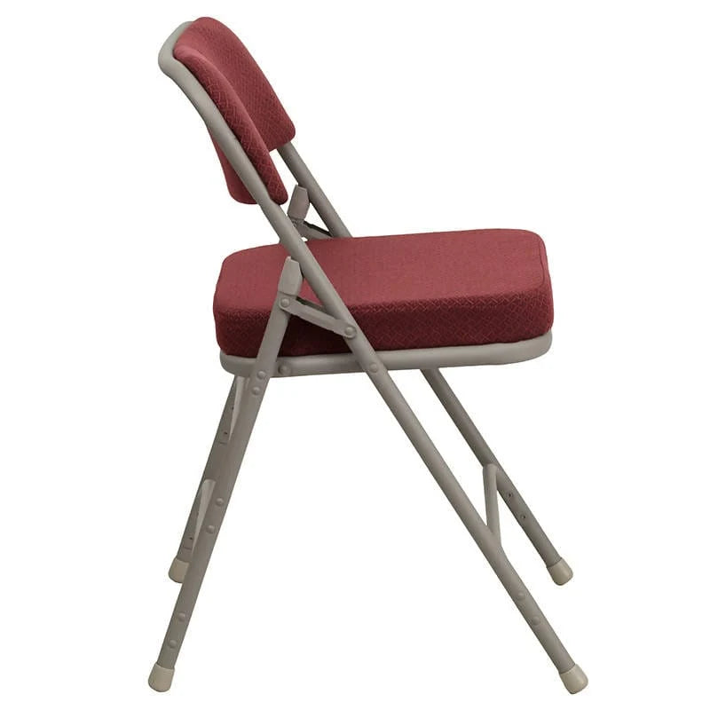 2 Pk. HERCULES Series Premium Curved Triple Braced & Double Hinged Burgundy Fabric Metal Folding Chair [2-HA-MC320AF-BG-GG] Fl Furniture