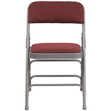 HERCULES Series Curved Triple Braced & Double Hinged Burgundy Patterned Fabric Metal Folding Chair Set of 2 [AW-MC309AF-BG-GG] Pie's Variety Store