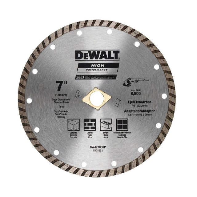 Dewalt Diamond Masonry Wet/Dry Continuous Edge Blade Turbo 7 Inches (180MM) - For General Purpose Cutting Of Cured Concrete