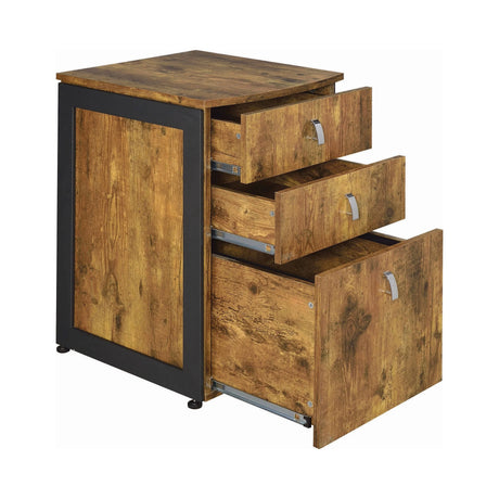 Estrella 3-Drawer File Cabinet Antique Nutmeg And Gunmetal - 800656 coastmega