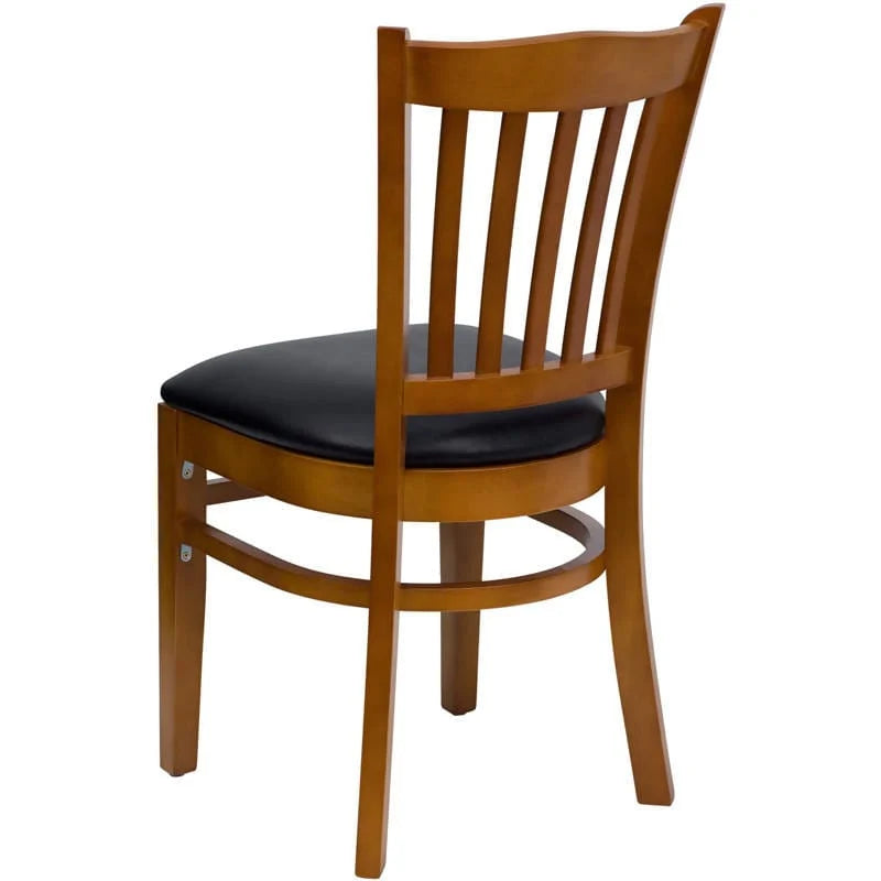 HERCULES Series Vertical Slat Back Cherry Wood Restaurant Chair - Black Vinyl Seat [XU-DGW0008VRT-CHY-BLKV-GG] Pie's Variety Store