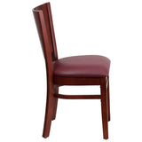 Lacey Series Solid Back Mahogany Wood Restaurant Chair - Black Vinyl Seat [XU-DG-W0094B-MAH-BLKV-GG] Pie's Variety Store