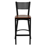 HERCULES Series Black Grid Back Metal Restaurant Barstool - Cherry Wood Seat [XU-DG-60116-GRD-BAR-CHYW-GG] Pie's Variety Store