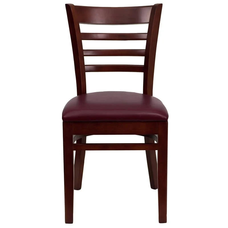 HERCULES Series Ladder Back Mahogany Wood Restaurant Chair - Black Vinyl Seat [XU-DGW0005LAD-MAH-BLKV-GG] Pie's Variety Store