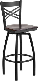 HERCULES Series Black ''X'' Back Swivel Metal Barstool - Cherry Wood Seat [XU-6F8B-XSWVL-CHYW-GG] Pie's Variety Store
