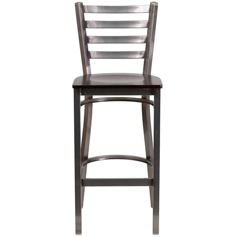HERCULES Series Clear Coated Ladder Back Metal Restaurant Barstool - Cherry Wood Seat [XU-DG697BLAD-CLR-BAR-CHYW-GG] Pie's Variety Store
