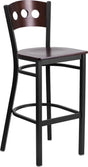 HERCULES Series Black 3 Circle Back Metal Restaurant Barstool - Walnut Wood Back & Seat [XU-DG-60516-WAL-BAR-MTL-GG] Pie's Variety Store