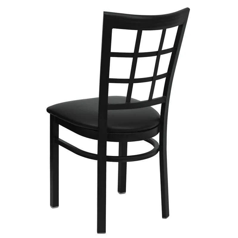 HERCULES Series Black Window Back Metal Restaurant Chair - Black Vinyl Seat [XU-DG6Q3BWIN-BLKV-GG] Pie's Variety Store