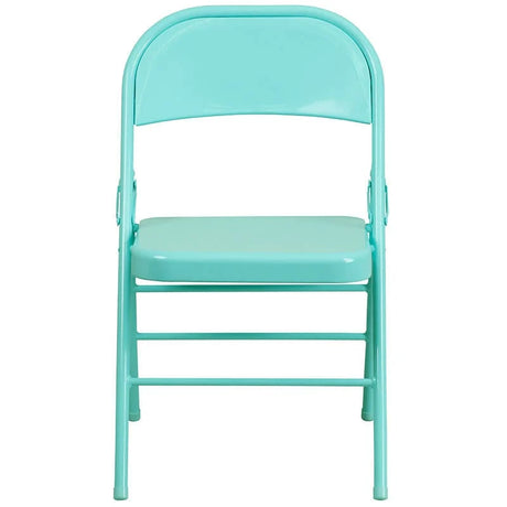 2 Pk. HERCULES COLORBURST Series Tantalizing Teal Triple Braced & Double Hinged Metal Folding Chair [2-HF3-TEAL-GG] Fl Furniture
