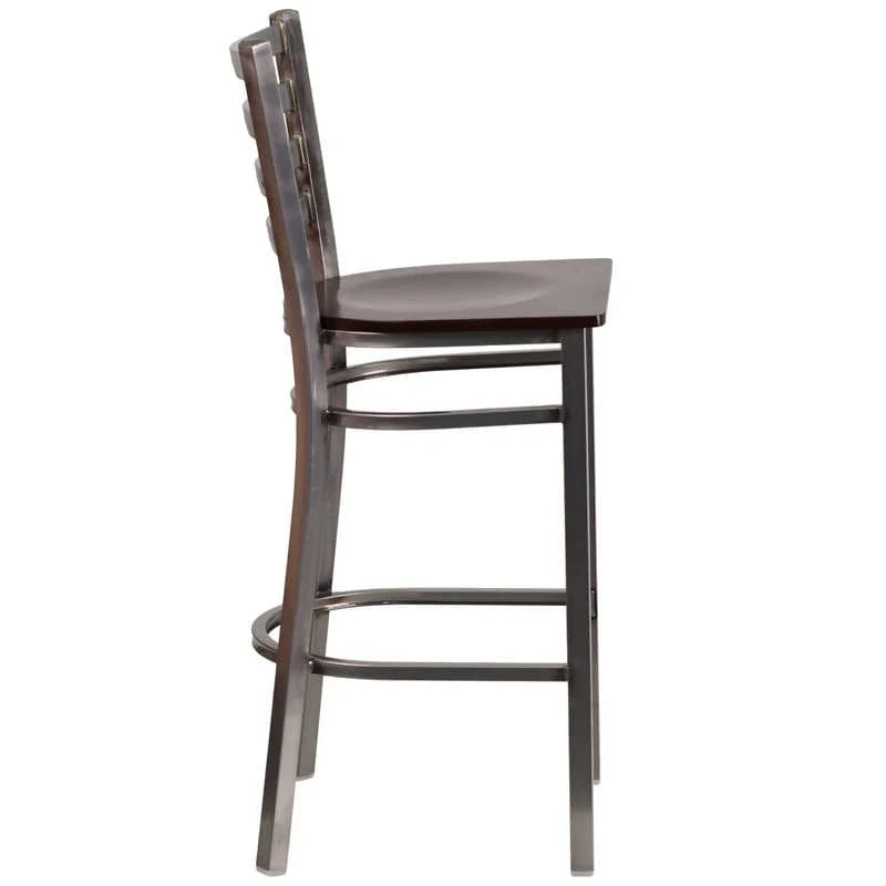 HERCULES Series Clear Coated Ladder Back Metal Restaurant Barstool - Cherry Wood Seat [XU-DG697BLAD-CLR-BAR-CHYW-GG] Pie's Variety Store