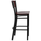 HERCULES Series Black 4 Square Back Metal Restaurant Barstool - Mahogany Wood Back & Seat [XU-DG-60515-MAH-BAR-MTL-GG] Pie's Variety Store
