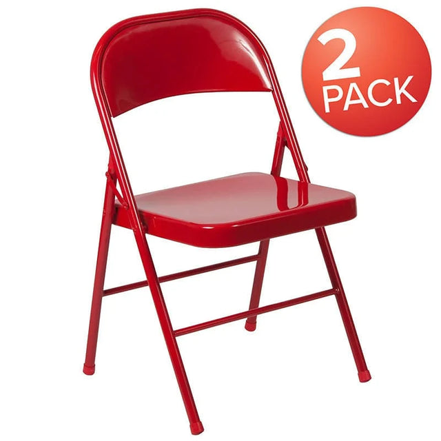 2 Pk. HERCULES Series Double Braced Red Metal Folding Chair [2-BD-F002-RED-GG] Fl Furniture