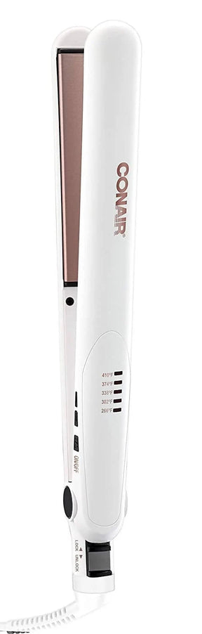 Conair Double Ceramic 1 Inch Flat Iron (White/Rose Gold) technology provides a higher ceramic content for even heat that’s gentle on hair