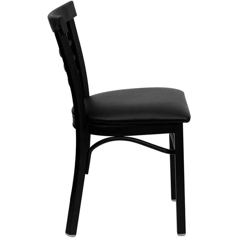 HERCULES Series Black Three-Slat Ladder Back Metal Restaurant Chair - Black Vinyl Seat [XU-DG6Q6B1LAD-BLKV-GG] Pie's Variety Store