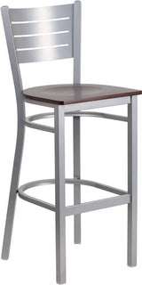HERCULES Series Silver Slat Back Metal Restaurant Barstool - Cherry Wood Seat [XU-DG-60402-BAR-CHYW-GG] Pie's Variety Store