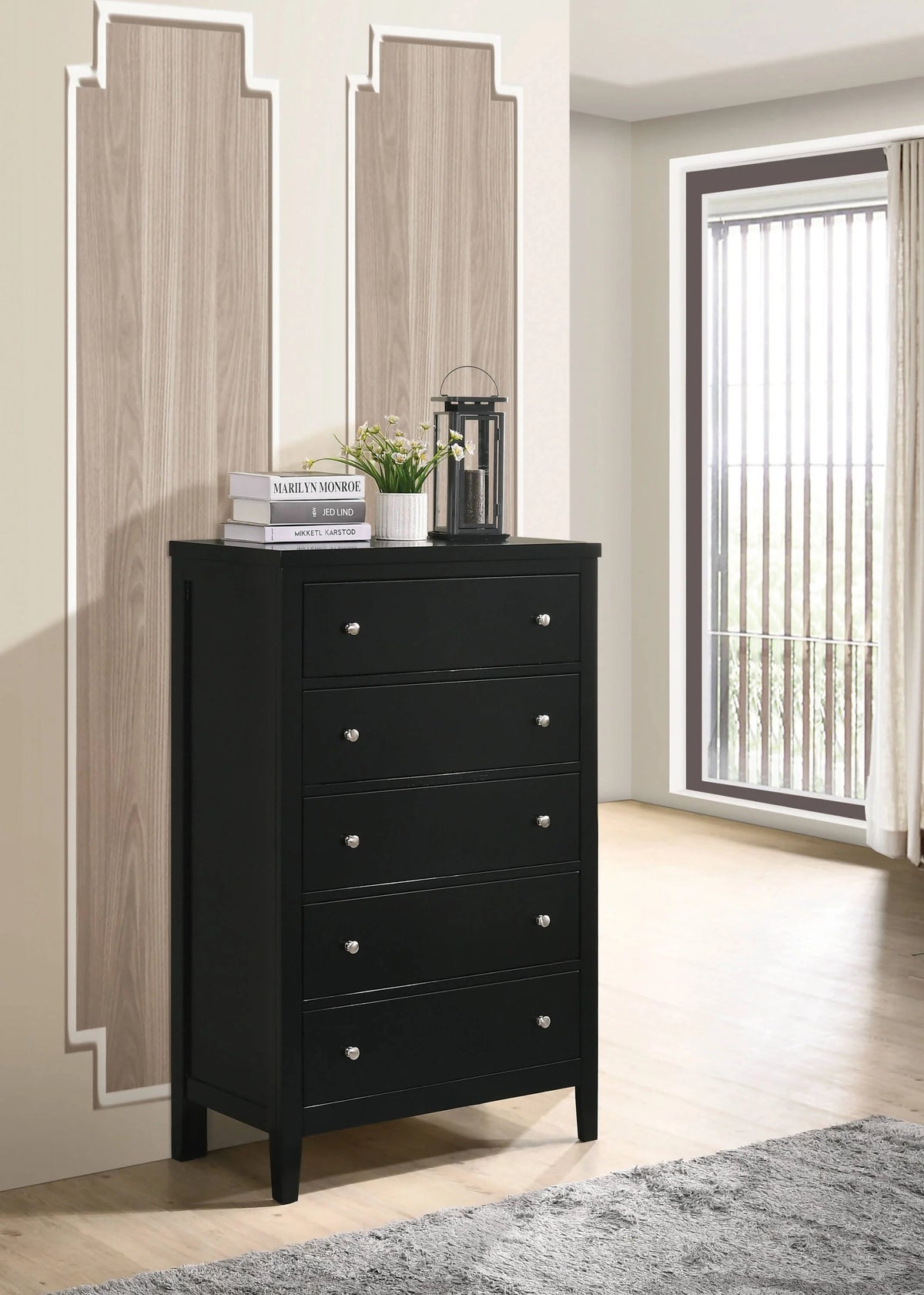 Carlton 5-Drawer Rectangular Chest Black - 215865 Pie's Variety Store