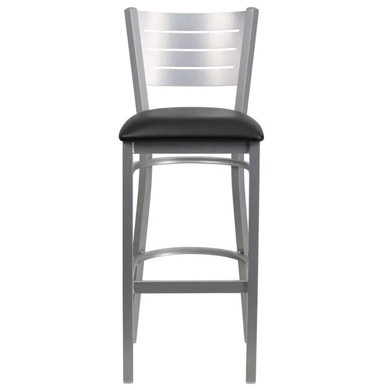HERCULES Series Silver Slat Back Metal Restaurant Barstool - Black Vinyl Seat [XU-DG-60402-BAR-BLKV-GG] Pie's Variety Store