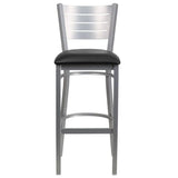 HERCULES Series Silver Slat Back Metal Restaurant Barstool - Black Vinyl Seat [XU-DG-60402-BAR-BLKV-GG] Pie's Variety Store