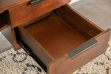 Portwall 4-Drawer Writing Desk Brown Mango And Matte Black An expansive tabletop brings plenty of room for a laptop and notebook - 991038 Pie's Variety Store