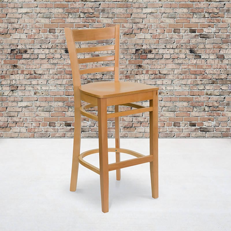 HERCULES Series Ladder Back Natural Wood Restaurant Barstool [XU-DGW0005BARLAD-NAT-GG] Pie's Variety Store