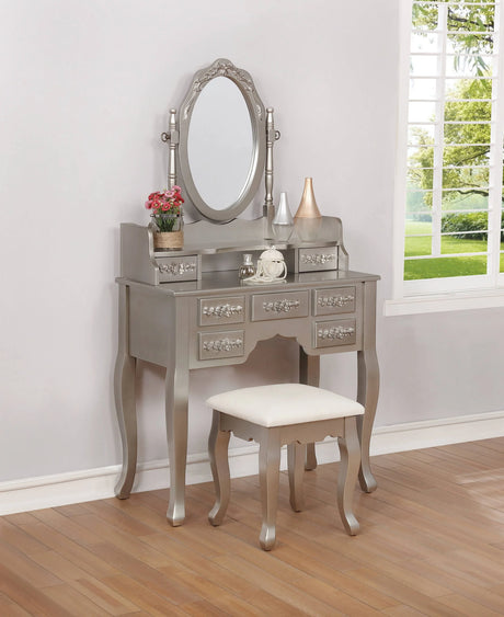 2-Piece Vanity Set Metallic Silver And White - 930137 coastmega