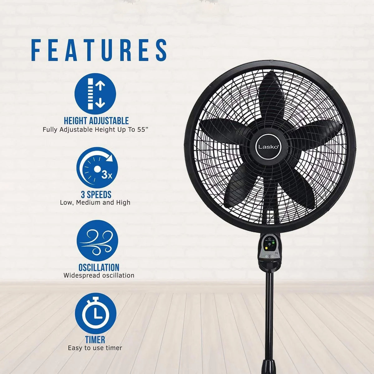 Lasko 18″ Remote Control Cyclone Pedestal Fan with Built-in Timer