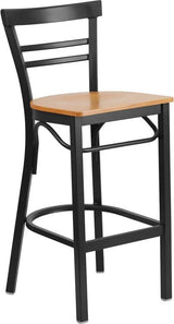 HERCULES Series Black Two-Slat Ladder Back Metal Restaurant Barstool - Cherry Wood Seat [XU-DG6R9BLAD-BAR-CHYW-GG] Pie's Variety Store