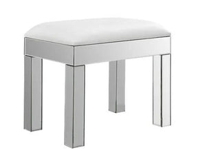 Rectangular Upholstered Vanity Stool White And Mirror - 919523 Pie's Variety Store