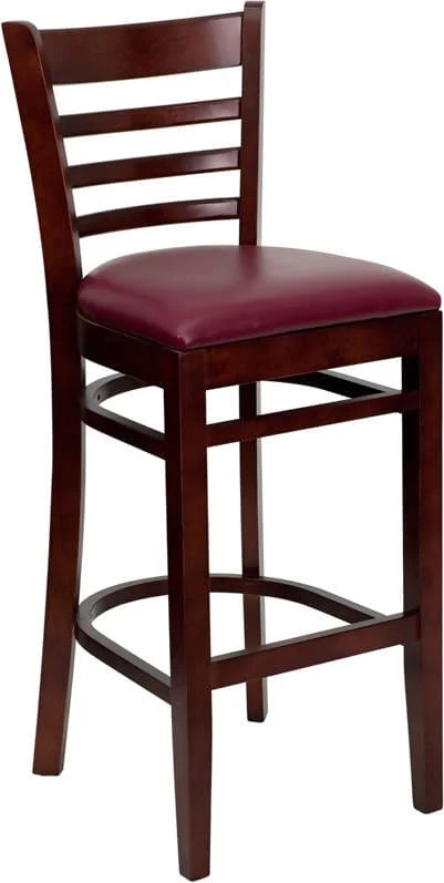 HERCULES Series Ladder Back Mahogany Wood Restaurant Barstool - Black Vinyl Seat [XU-DGW0005BARLAD-MAH-BLKV-GG] Pie's Variety Store