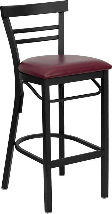HERCULES Series Black Two-Slat Ladder Back Metal Restaurant Barstool - Black Vinyl Seat [XU-DG6R9BLAD-BAR-BLKV-GG] Pie's Variety Store