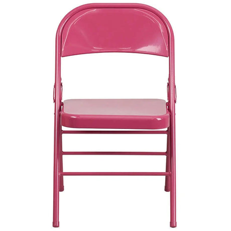 2 Pk. HERCULES COLORBURST Series Shockingly Fuchsia Triple Braced & Double Hinged Metal Folding Chair [2-HF3-FUCHSIA-GG] Fl Furniture