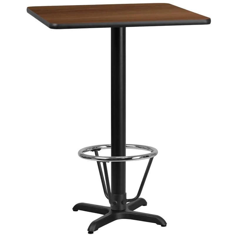 24'' Square Natural Laminate Table Top with 22'' x 22'' Bar Height Table Base and Foot Ring [XU-NATTB-2424-T2222B-3CFR-GG] Fl Furniture