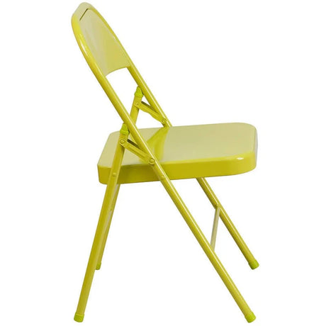 2 Pk. HERCULES COLORBURST Series Twisted Citron Triple Braced & Double Hinged Metal Folding Chair [2-HF3-CITRON-GG] Pie's Variety Store