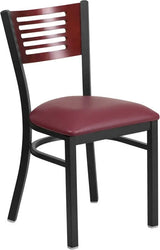 HERCULES Series Black Slat Back Metal Restaurant Chair - Mahogany Wood Back