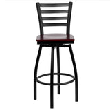 HERCULES Series Black Ladder Back Swivel Metal Barstool - Cherry Wood Seat [XU-6F8B-LADSWVL-CHYW-GG] Pie's Variety Store