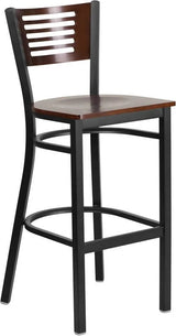 HERCULES Series Black Slat Back Metal Restaurant Barstool - Walnut Wood Back & Seat [XU-DG-6H1B-WAL-BAR-MTL-GG] Pie's Variety Store